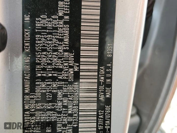2011 Toyota Venza z VIN 4T3ZA3BB1BU045984, wystawiony jako Copart lot #55942535 z przebiegiem 141 596 mil mil oraz Szkoda całkowita • Salvage title. Historia ofert i sprzedaży dostępna na DreamBid. Obrazek 12.