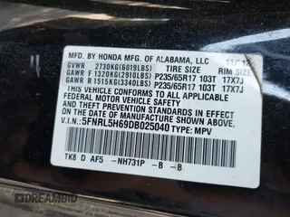 2013 Honda Odyssey EX-L with VIN 5FNRL5H69DB025040, listed as a IAAI auction lot 42078699 with 181,470 mi miles and . Bid and sale history available at carsss.com. Image 9.