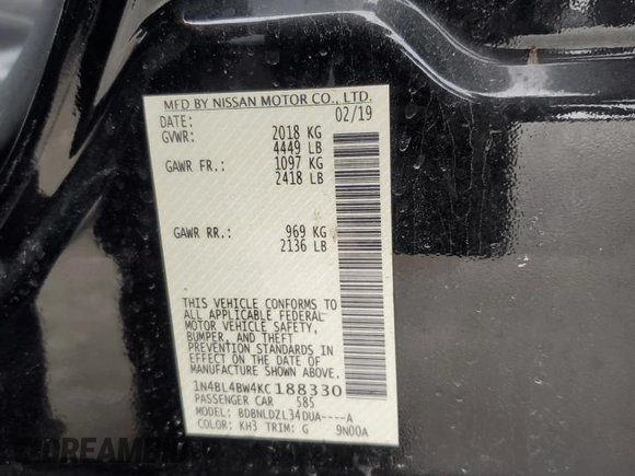 2019 Nissan Altima 2.5 S with VIN 1N4BL4BW4KC188330, listed as a Copart auction lot 45917035 with 47,209 mi miles and Salvage Title. Bid and sale history available at carsss.com. Image 13.