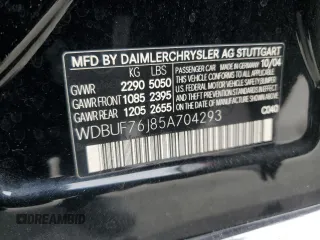 2005 Mercedes-Benz E-Class 5.5L AMG with VIN WDBUF76J85A704293, listed as a Copart auction lot 50822035 with 171,014 mi miles and Salvage Title. Bid and sale history available at carsss.com. Image 12.