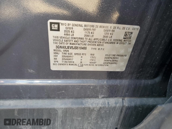 2018 Chevrolet Equinox LT with VIN 3GNAXJEV5JS618488, listed as a Copart auction lot 54208665 with 77,243 mi miles and Salvage title. Bid and sale history available at DreamBid. Image 13.