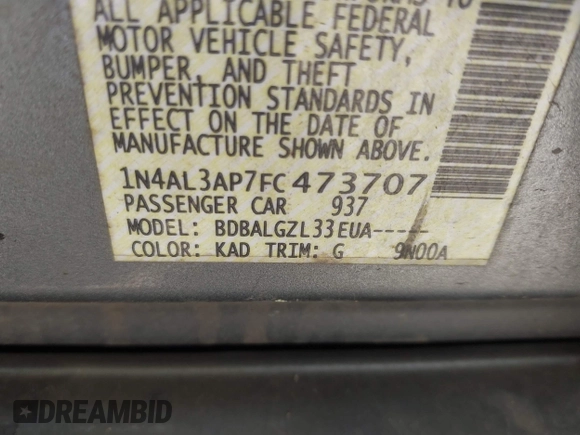 2015 Nissan Altima 2.5 S with VIN 1N4AL3AP7FC473707, listed as a IAAI auction lot 42034912 with 159,598 mi miles. Bid and sale history available at carsss.com. Image 9.