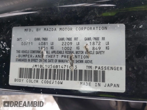 2011 Mazda 3 S Sport with VIN JM1BL1U56B1471613, listed as a IAAI auction lot 41625979 with 225,501 mi miles and . Bid and sale history available at carsss.com. Image 9.