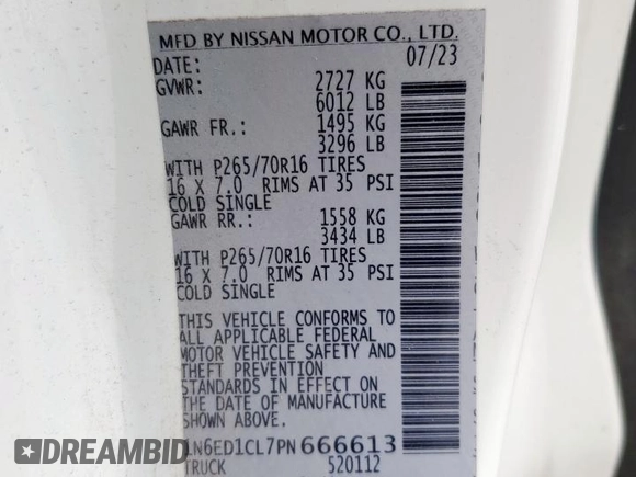 2023 Nissan Frontier S with VIN 1N6ED1CL7PN666613, listed as a Copart auction lot 62523625 with 14,090 mi miles and Clean title. Bid and sale history available at DreamBid. Image 12.