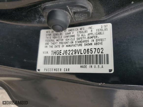 1997 Honda Civic DX with VIN 1HGEJ6229VL065702, listed as a Copart auction lot 48836445 with 198,638 mi miles and Salvage Title. Bid and sale history available at carsss.com. Image 12.