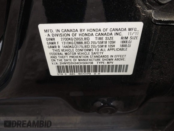 2012 Acura MDX Tech Pkg with VIN 2HNYD2H34CH504708, listed as a IAAI auction lot 42113263 with 161,067 mi miles. Bid and sale history available at carsss.com. Image 9.