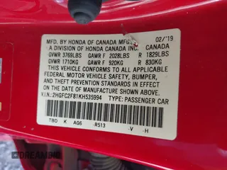 2019 Honda Civic Sport with VIN 2HGFC2F81KH535994, listed as a IAAI auction lot 41686522 with 131,835 mi miles and . Bid and sale history available at DreamBid. Image 9.