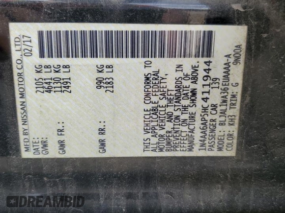 2017 Nissan Maxima SR with VIN 1N4AA6AP5HC411944, listed as a Copart auction lot 60699715 with 133,936 mi miles and Salvage title. Bid and sale history available at DreamBid. Image 13.