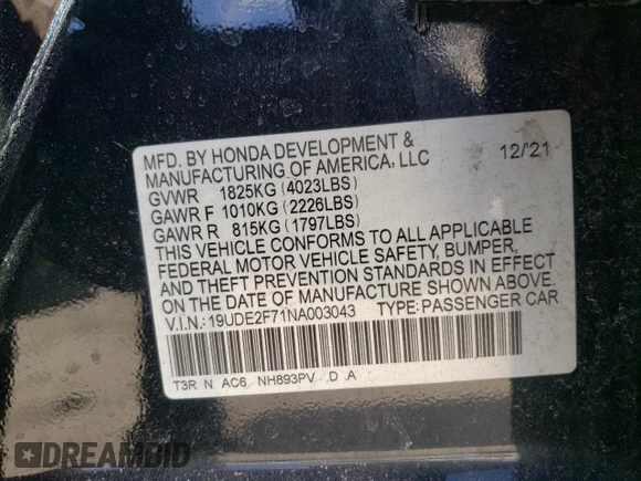 2022 Acura ILX Premium with VIN 19UDE2F71NA003043, listed as a Copart auction lot 45857985 with 63,476 mi miles and Salvage Title. Bid and sale history available at DreamBid. Image 13.