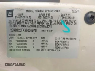 2007 Chevrolet Equinox LS с VIN 2CNDL23FX76031970, выставлен на аукционе IAAI как лот 42294373 с пробегом 183 901 миль миль и . История ставок и продаж доступна на DreamBid. Изображение 9.