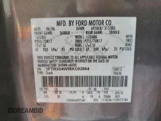 2006 Ford F-150 STX with VIN 1FTRX04W56KD82864, listed as a Copart auction lot 46181665 with 214,056 mi miles and Salvage Title. Bid and sale history available at carsss.com. Image 12.
