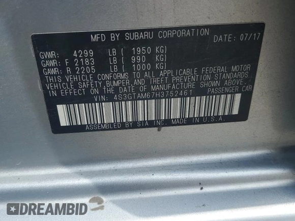 2017 Subaru Impreza Special Sports with VIN 4S3GTAM67H3752461, listed as a Copart auction lot 64255195 with 102,630 mi miles and Salvage title. Bid and sale history available at DreamBid. Image 13.