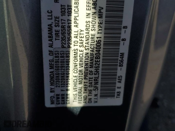2014 Honda Odyssey EX-L with VIN 5FNRL5H62EB040061, listed as a Copart auction lot 54880355 with 178,179 mi miles and Salvage Title. Bid and sale history available at carsss.com. Image 14.