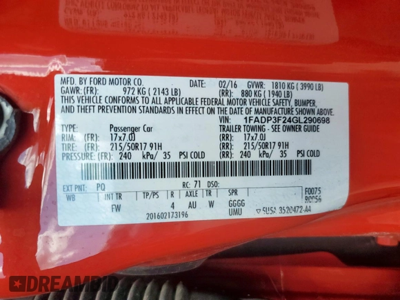 2016 Ford Focus SE с VIN 1FADP3F24GL290698, выставлен на аукционе Copart как лот 62828255 с пробегом 144 510 миль миль и Чистый • Clean title. История ставок и продаж доступна на DreamBid. Изображение 13.