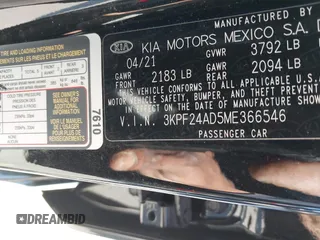2021 Kia Forte LXS z VIN 3KPF24AD5ME366546, wystawiony jako IAAI lot #41762839 z przebiegiem 23 376 mil mil oraz . Historia ofert i sprzedaży dostępna na DreamBid. Obrazek 9.