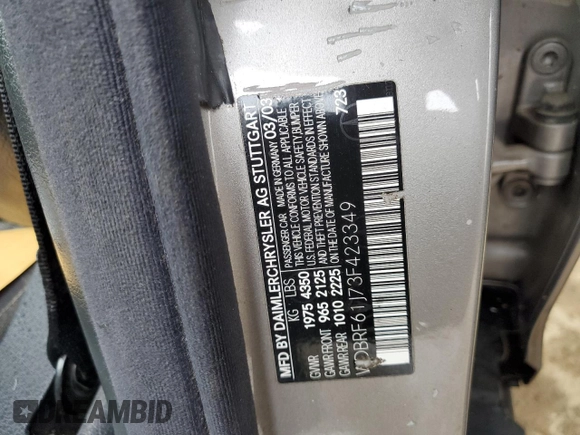 2003 Mercedes-Benz C 240 with VIN WDBRF61J73F423349, listed as a Copart auction lot 46162755 with 182,394 mi miles and Salvage title. Bid and sale history available at DreamBid. Image 12.