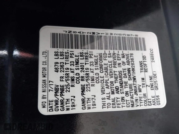 2017 Nissan Rogue S with VIN JN8AT2MV1HW283678, listed as a IAAI auction lot 41466042 with 88,532 mi miles and . Bid and sale history available at DreamBid. Image 9.