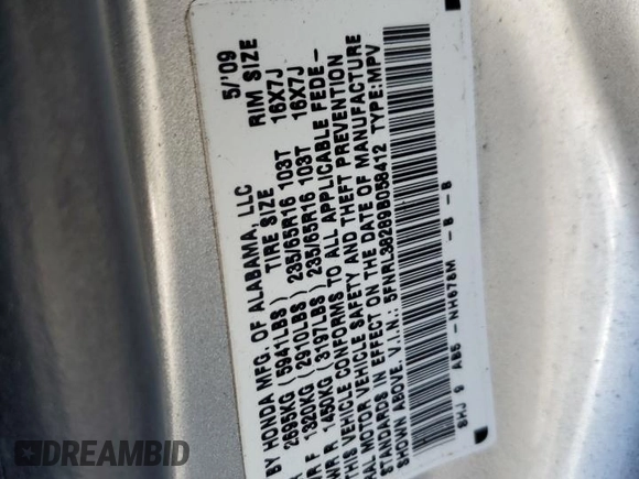 2009 Honda Odyssey LX z VIN 5FNRL38289B058412, wystawiony jako Copart lot #51918075 z przebiegiem 183 275 mil mil oraz Szkoda całkowita • Salvage title. Historia ofert i sprzedaży dostępna na DreamBid. Obrazek 15.
