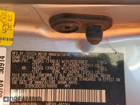 2011 Toyota Sienna XLE AAS with VIN 5TDYK3DC5BS166856, listed as a Copart auction lot 50077455 with 171,649 mi miles and Salvage Title. Bid and sale history available at carsss.com. Image 13.