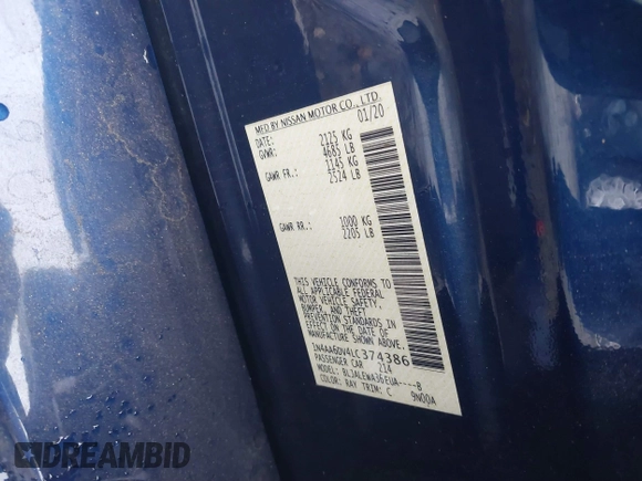 2020 Nissan Maxima SL z VIN 1N4AA6DV4LC374386, wystawiony jako IAAI lot #41027614 z przebiegiem 138 982 mil mil oraz . Historia ofert i sprzedaży dostępna na DreamBid. Obrazek 9.