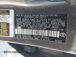 2015 Toyota Avalon Limited with VIN 4T1BK1EB4FU187338, listed as a IAAI auction lot 41696526 with 101,258 mi miles and . Bid and sale history available at DreamBid. Image 9.