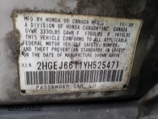 2000 Honda Civic VP with VIN 2HGEJ6611YH525471, listed as a Copart auction lot 69864324 with 115,313 mi miles and Salvage Title. Bid and sale history available at carsss.com. Image 14.