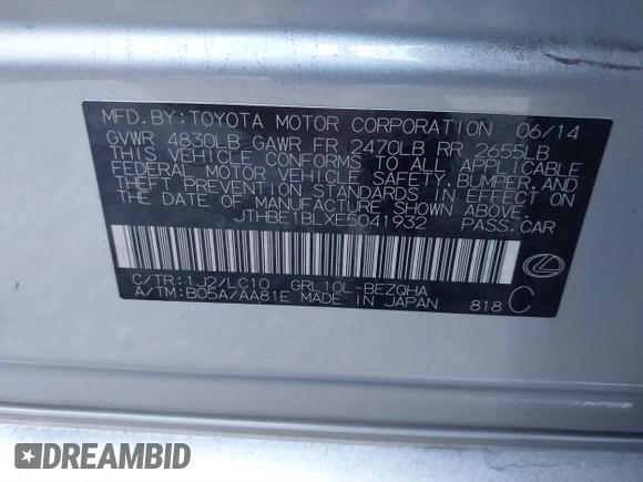 2014 Lexus GS 350 with VIN JTHBE1BLXE5041932, listed as a IAAI auction lot 41039999 with 249,288 mi miles and . Bid and sale history available at DreamBid. Image 9.
