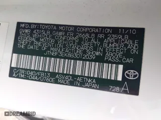 2011 Toyota Camry LE with VIN JTNBF3EK8B3012039, listed as a IAAI auction lot 41980486 with 1 mi miles. Bid and sale history available at carsss.com. Image 9.