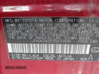 2007 Lexus IS 250 with VIN JTHCK262575010496, listed as a IAAI auction lot 41641740 with 141,664 mi miles. Bid and sale history available at carsss.com. Image 9.