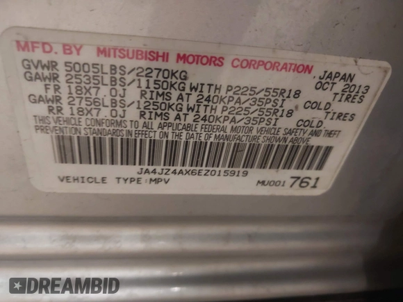 2014 Mitsubishi Outlander GT z VIN JA4JZ4AX6EZ015919, wystawiony jako IAAI lot #41811803 z przebiegiem 182 458 mil mil oraz . Historia ofert i sprzedaży dostępna na DreamBid. Obrazek 9.