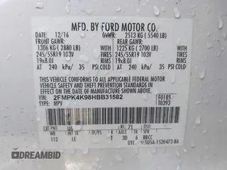 2017 Ford Edge Titanium with VIN 2FMPK4K98HBB31582, listed as a IAAI auction lot 41752885 with 119,196 mi miles. Bid and sale history available at carsss.com. Image 9.