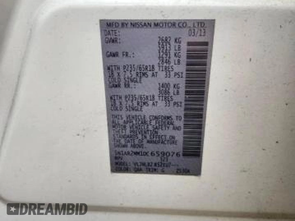2013 Nissan Pathfinder SV with VIN 5N1AR2MM1DC659076, listed as a Copart auction lot 61275455 with 204,930 mi miles and Clean title. Bid and sale history available at DreamBid. Image 10.