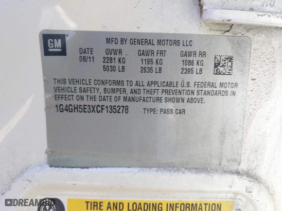 2012 Buick LaCrosse Premium 3 with VIN 1G4GH5E3XCF135278, listed as a IAAI auction lot 41640168 with 205,526 mi miles. Bid and sale history available at carsss.com. Image 9.