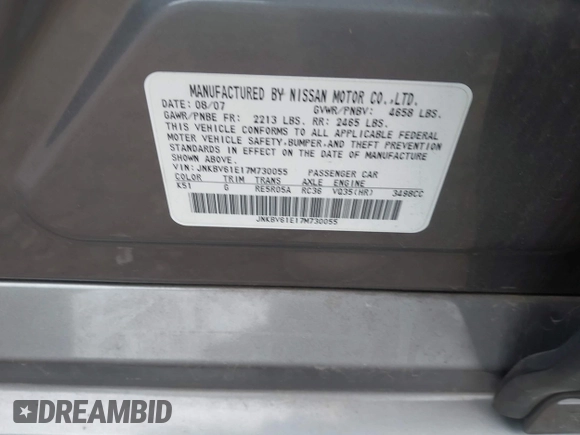 2007 Infiniti G35 Journey with VIN JNKBV61E17M730055, listed as a IAAI auction lot 42046474 with Not Provided miles and . Bid and sale history available at DreamBid. Image 9.