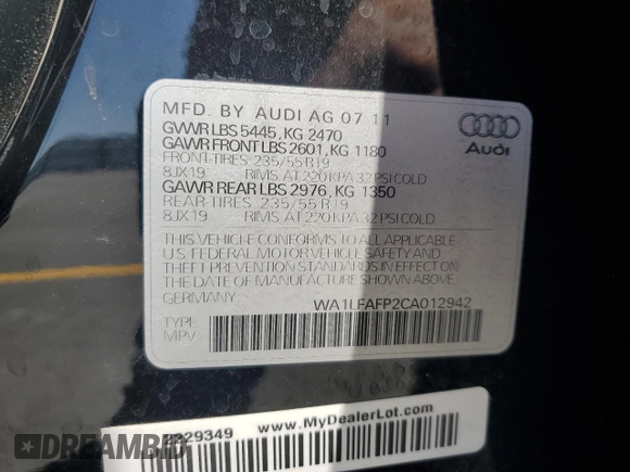 2012 Audi Q5 Premium Plus с VIN WA1LFAFP2CA012942, выставлен на аукционе Copart как лот 61110715 с пробегом 126 540 миль миль и Списание • Salvage title. История ставок и продаж доступна на DreamBid. Изображение 14.