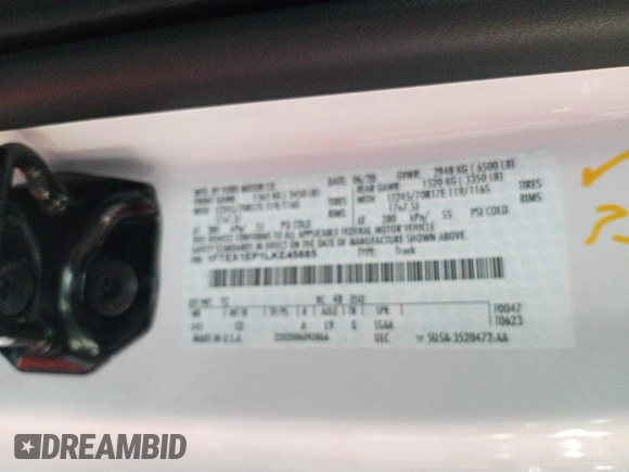 2020 Ford F-150 XL with VIN 1FTEX1EP1LKE45885, listed as a IAAI auction lot 42679224 with 124,413 mi miles and . Bid and sale history available at DreamBid. Image 19.