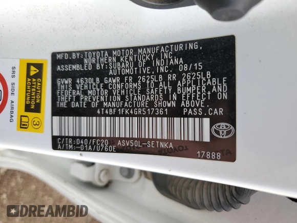 2016 Toyota Camry XLE with VIN 4T4BF1FK4GR517361, listed as a Copart auction lot 46481005 with 102,539 mi miles and Salvage Title. Bid and sale history available at carsss.com. Image 13.