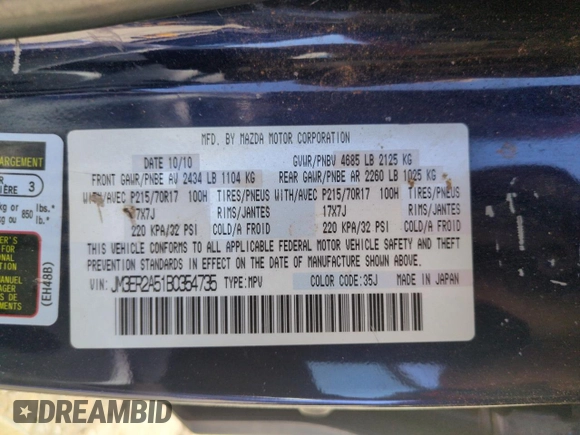 2011 Mazda CX-7 i SV with VIN JM3ER2A51B0354735, listed as a Copart auction lot 50057095 with 140,764 mi miles and Salvage Title. Bid and sale history available at carsss.com. Image 13.