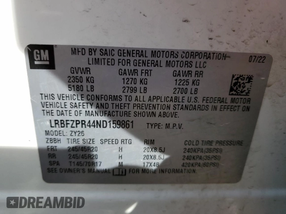 2022 Buick Envision Essence with VIN LRBFZPR44ND159861, listed as a Copart auction lot 81796164 with 39,713 mi miles and Salvage Title. Bid and sale history available at carsss.com. Image 13.
