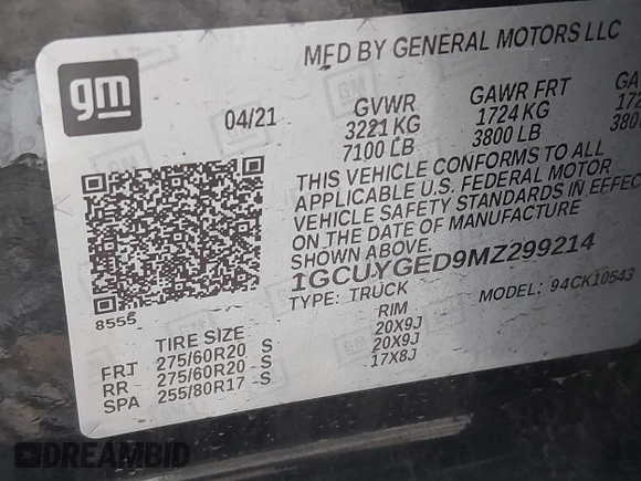 2021 Chevrolet Silverado 1500 LTZ with VIN 1GCUYGED9MZ299214, listed as a IAAI auction lot 41750442 with 52,585 mi miles and . Bid and sale history available at DreamBid. Image 9.