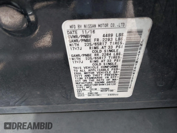 2017 Nissan Rogue SV с VIN JN8AT2MT9HW134126, выставлен на аукционе IAAI как лот 42524194 с пробегом 110 223 миль миль и . История ставок и продаж доступна на DreamBid. Изображение 9.