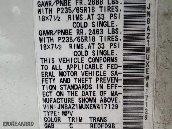2014 Nissan Murano LE with VIN JN8AZ1MUXEW417129, listed as a Copart auction lot 82124914 with 157,401 mi miles and Salvage Title. Bid and sale history available at carsss.com. Image 12.
