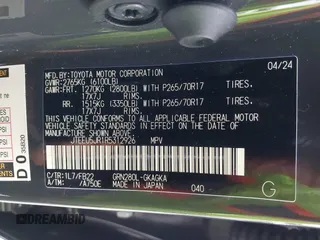 2024 Toyota 4Runner SR5 with VIN JTEEU5JR1R5312926, listed as a IAAI auction lot 41304373 with 2,396 mi miles and . Bid and sale history available at DreamBid. Image 9.