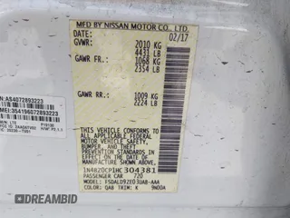 2017 Nissan LEAF SV with VIN 1N4BZ0CP1HC304381, listed as a IAAI auction lot 42532396 with 117,931 mi miles and . Bid and sale history available at DreamBid. Image 9.