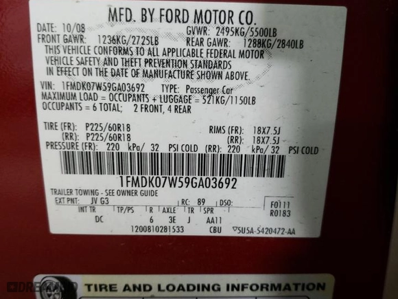 2009 Ford Taurus X Eddie Bauer with VIN 1FMDK07W59GA03692, listed as a Copart auction lot 76916344 with NaN miles and Salvage Title. Bid and sale history available at carsss.com. Image 12.
