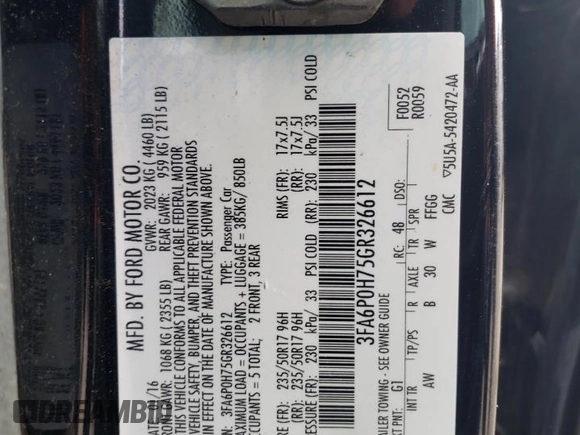 2016 Ford Fusion SE with VIN 3FA6P0H75GR326612, listed as a Copart auction lot 46236013 with 92,948 mi miles and Salvage Title. Bid and sale history available at DreamBid. Image 13.