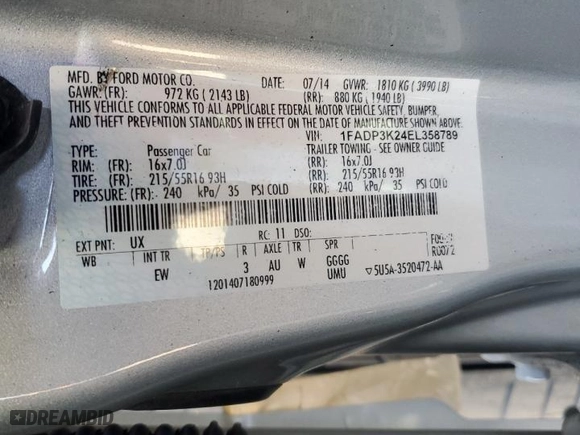 2014 Ford Focus SE with VIN 1FADP3K24EL358789, listed as a Copart auction lot 53169245 with 162,776 mi miles and Salvage Title. Bid and sale history available at carsss.com. Image 12.