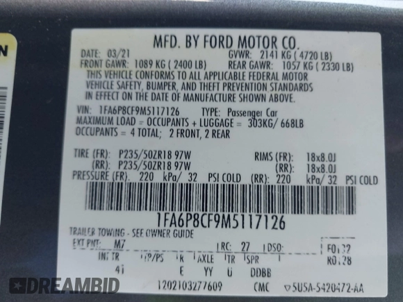 2021 Ford Mustang GT z VIN 1FA6P8CF9M5117126, wystawiony jako IAAI lot #41647619 z przebiegiem 31 076 mil mil oraz . Historia ofert i sprzedaży dostępna na DreamBid. Obrazek 9.