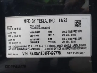 2023 Tesla Model S с VIN 5YJSA1E59PF499778, выставлен на аукционе IAAI как лот 40454608 с пробегом Не указан миль и . История ставок и продаж доступна на DreamBid. Изображение 9.