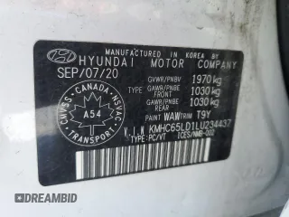 2020 Hyundai Ioniq SE with VIN KMHC65LD1LU234437, listed as a Copart auction lot 46752515 with 28,202 mi miles and Salvage title. Bid and sale history available at DreamBid. Image 12.